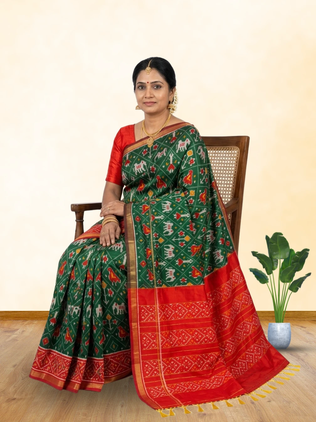 Forest green handwoven pochampally silk saree