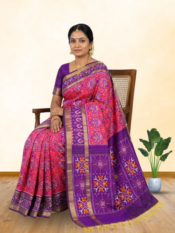 Pink blue handloom pochampally silk saree