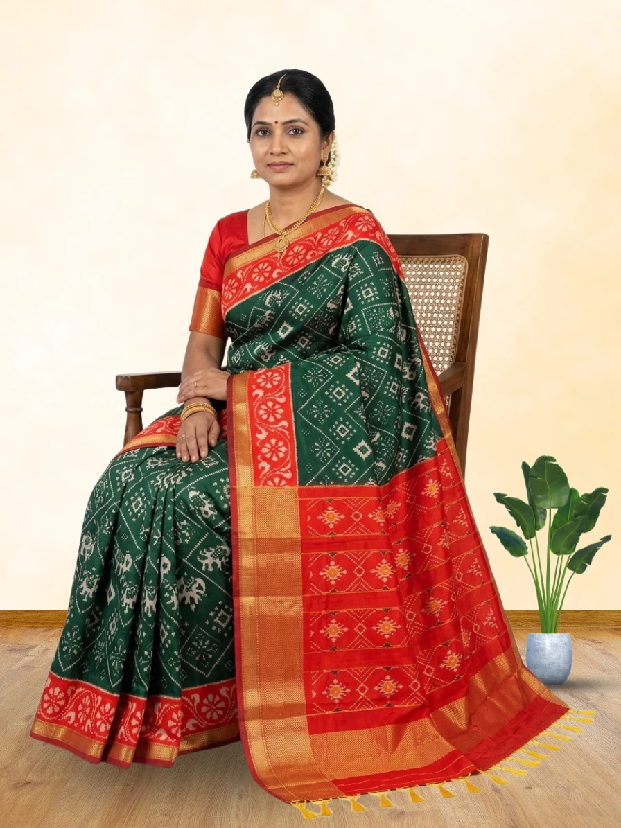 Black and red handloom pochampally silk saree