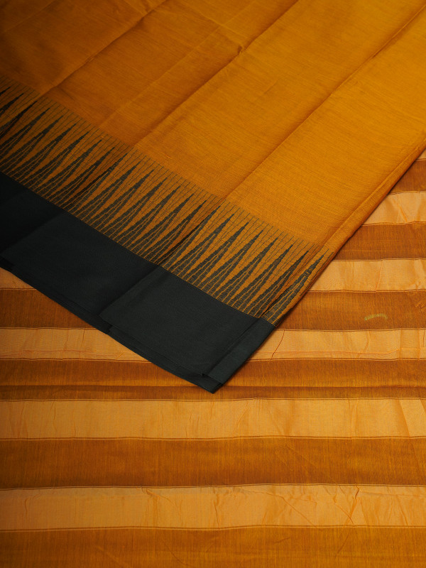 Orange Black Cotton Handloom Narayanpet Saree