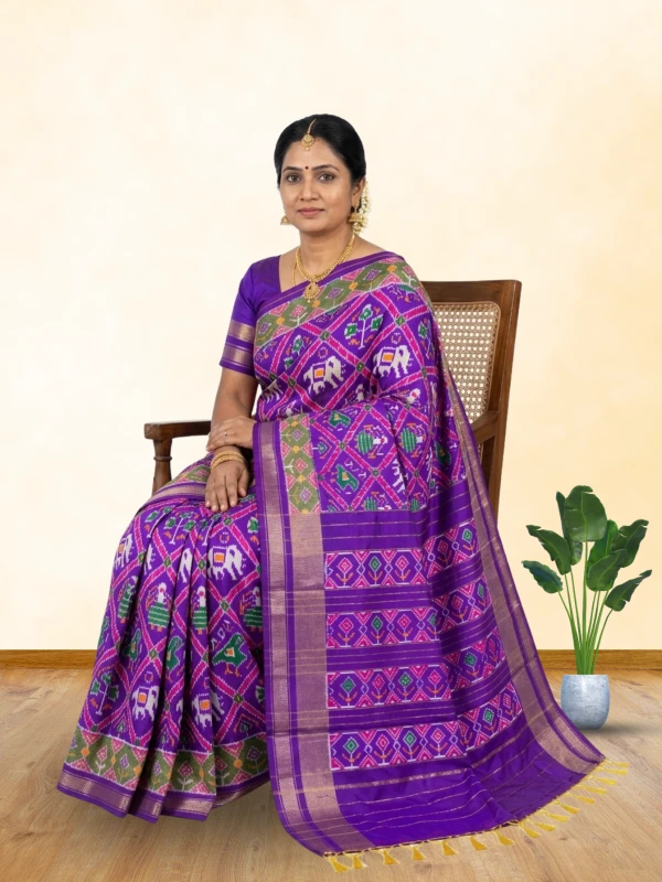 Blue handloom pochampally silk saree with elephant design